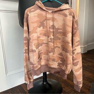 FABLETICS Forever Fleece Hoodie Sweatshirt Teddy Tan Camo Cozy Size L